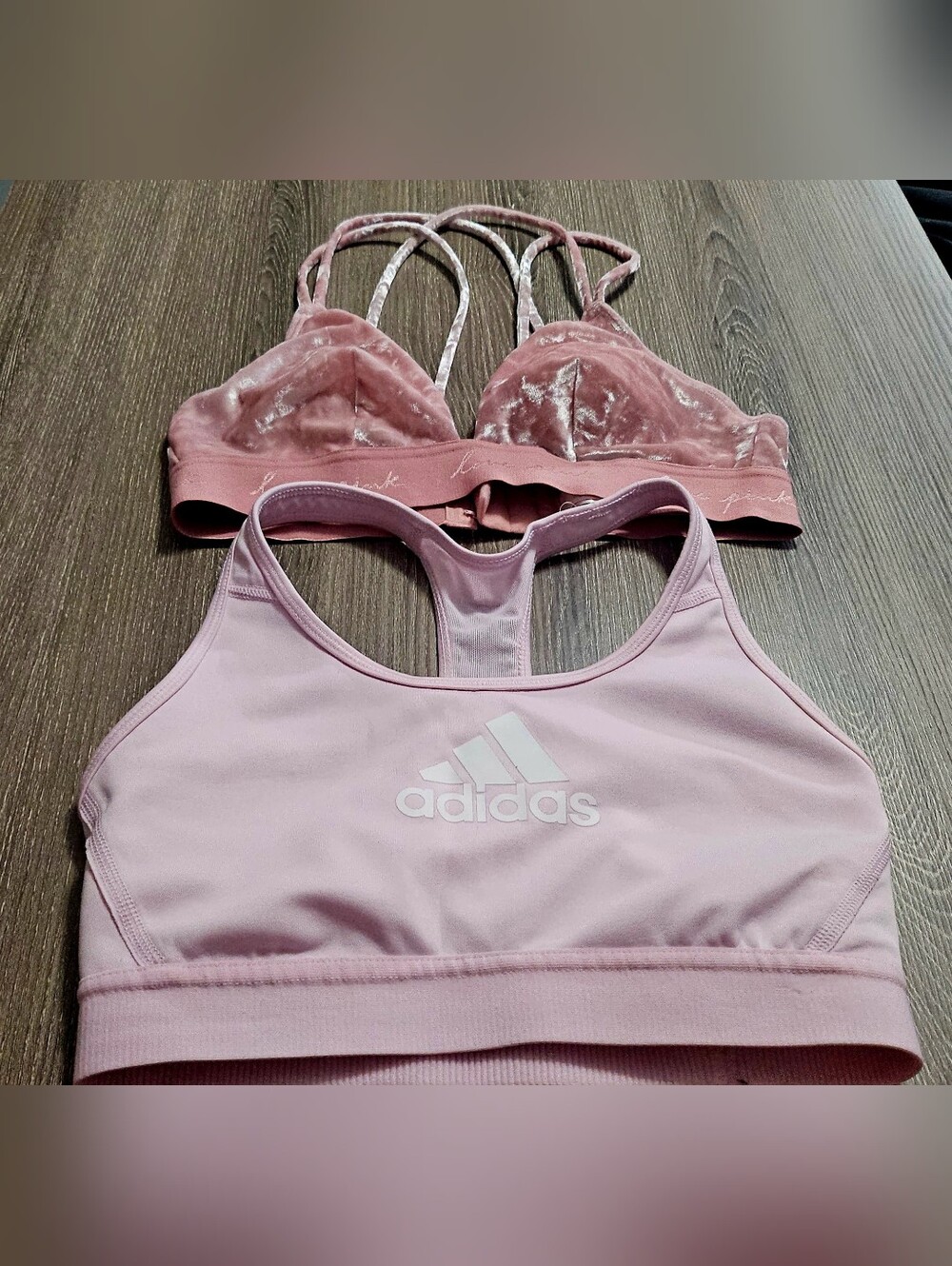 Womens Victoria's Secret PINK velvet bralette & Adidas pink sports bra size sm